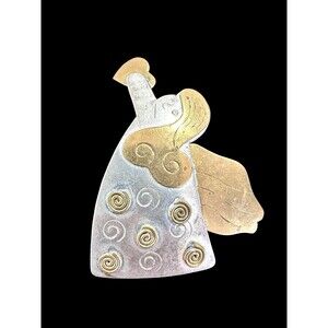 Vintage Silver & Gold tone Brooch Angel Heart Christmas Festive Pin Handcrafted